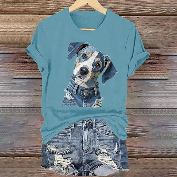 Aueoeo Fall+Top+For+Women Cute Top Women's Loose Printed T-Shirt Round Neck Short Sleeve Daily Casual Top Business Casual Top For Women