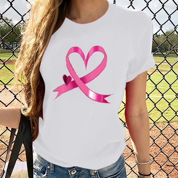 Aueoeo Fall Top For Women Summer Top For Seniors Ladies' Round-Neck Breast Printed Short-Sleeved T-Shirt Top Ladies Top