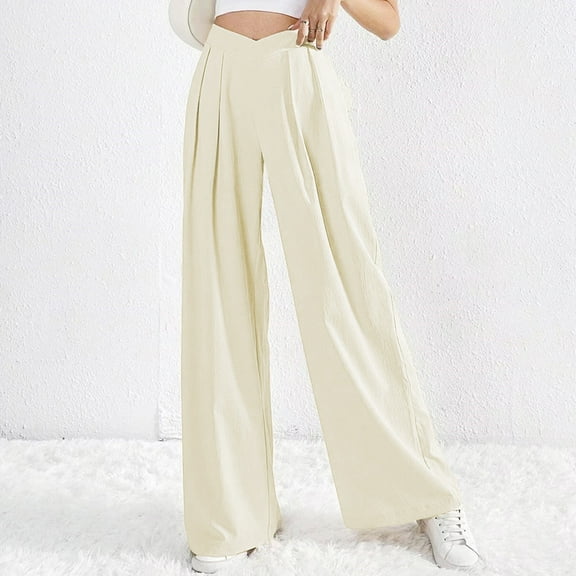 Aueoeo Fashion Pants For Women Casual Solid Color Long Pants Fall Trousers Lightweight Linen Trendy Pants