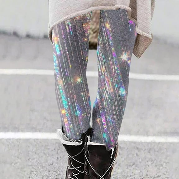Aueoeo Fashion Sequin Print Leggings Yoga Pants For Womens Casual Trendy High Waisted Pants Leggings