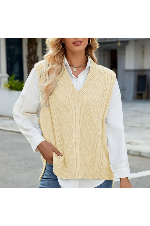 Fashion Sweater Vests for Women V Neck Sleeveless Knit Solid Color Casual Textured Ribbed Preppy Pullover Tops