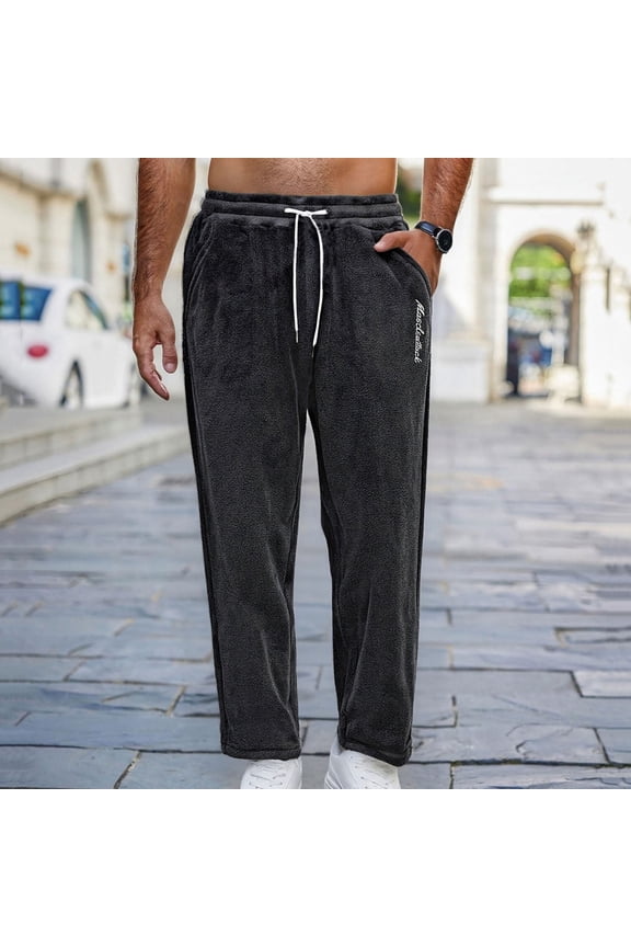 Faux Furs Pants For Mens Fuzzy Winter Warm Pants Elastic Waist Casual Pants Loose Fitted Comfortable Pants with Pockets