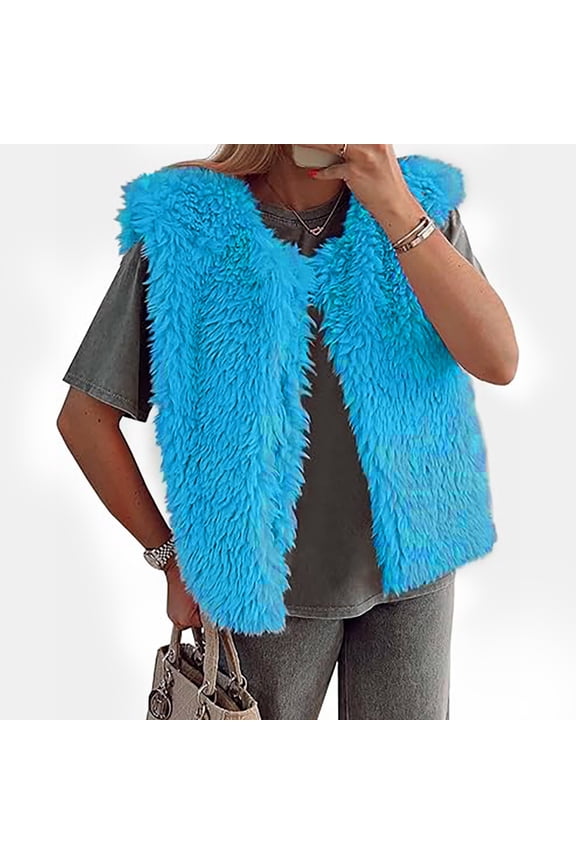 Faux Furs Vests for Women Casual Loose Winter Warm Waistcoat Fuzzy Thicken Cardigan Open Front Vests