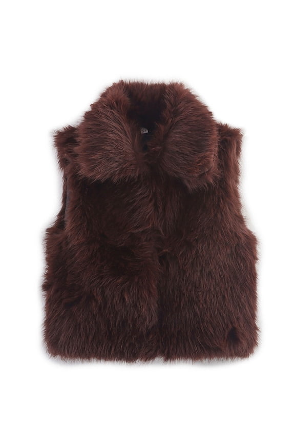 Faux Furs Vests for Women Sleeveless Fall Winter Warm Outerwear Stand-up Collar Coats with Pockets