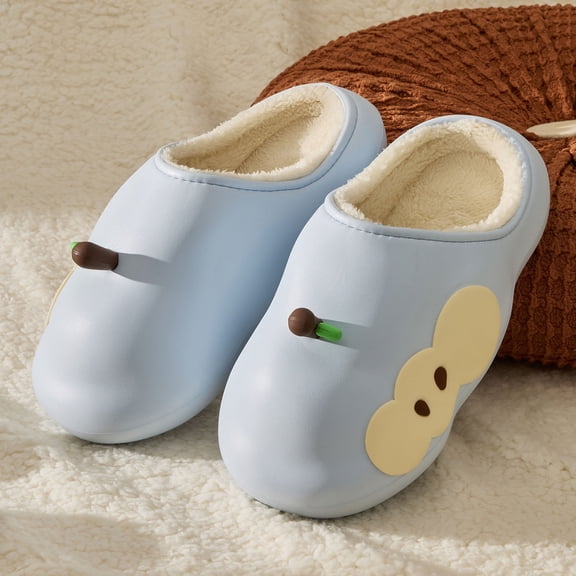 Aueoeo Faux Leather Slippers for Women Warm Fuzzy Furs Lined House Slippers Cute Comfy Slippers for Indoor Outdoor