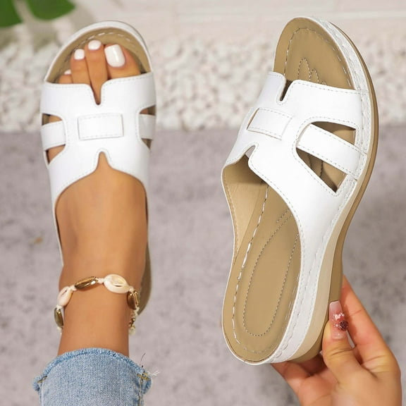 Aueoeo Faux Leather Wedge Slippers for Women Hollow Out Wedge Slippers Casual Walking Dressy Shoes