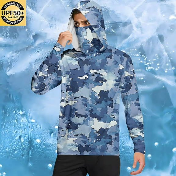 Aueoeo Fishing Hoodie for Men Long Sleeve UPF 50  Sun Protection Hoodies Outdoor Running Hiking Lightweight Thin Top with Neck Gaiter