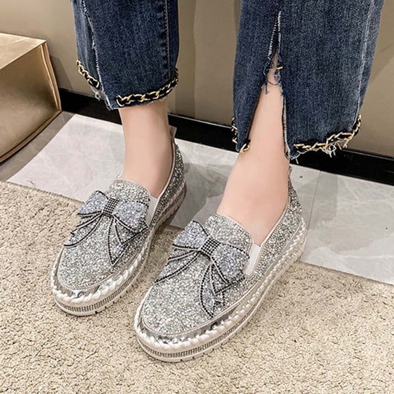 Aueoeo Flats For Women,Work Flats Women'S Plus-Size Flat Color-Matching Rhinestones Slip-On Loafers Mesh Flats For Women On Clearance