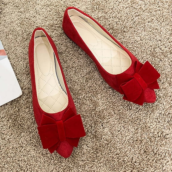 Aueoeo Flats Shoes Women,Wide Flats For Women Women'S Spring And Summer New Shallow Mouth Suede Bow Slip-On Flat Shoes Ballet Flats On Clearance