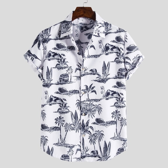 Aueoeo Floral Printed For Mens Hawaiian Shirts Short Sleeve Casual Button -Down Summer Beach Vacation Oversized Shirt L