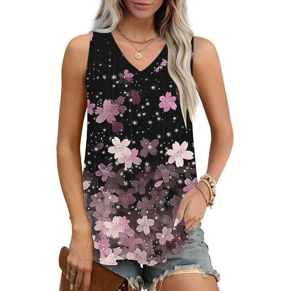 Aueoeo Floral Printed Tank Top For Women Casual Sleeveless Top Camisole Tank Cami Summer Blouses Vests
