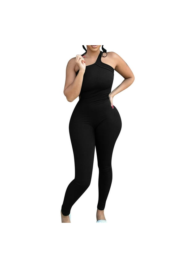 Formal Jumpsuits for Women, Women's One Piece Bodycon Jumpsuit Tank Romper Spandex Bodysuit Ribbed Catsuit for Workout, Sleeveless Shapewear