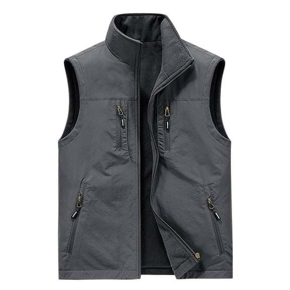 Aueoeo Fuzzy Vests For Men Outdoors Spring Warm Waistcoat Stand Collar Full Zipper Work Jackets With Pockets