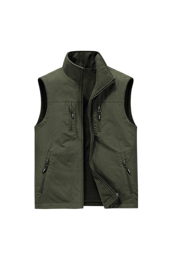 Fuzzy Vests For Men Outdoors Spring Warm Waistcoat Stand Collar Full Zipper Work Jackets With Pockets