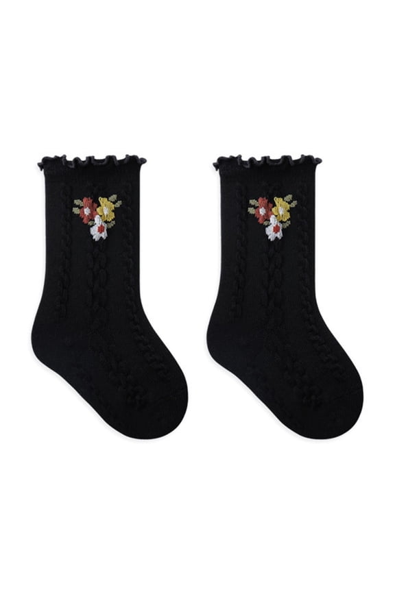 Girls & Boys Flower Embroidery Socks Cuffed Ruffles Socks Soft Comfortable Socks Breathable WalKing Cute Socks