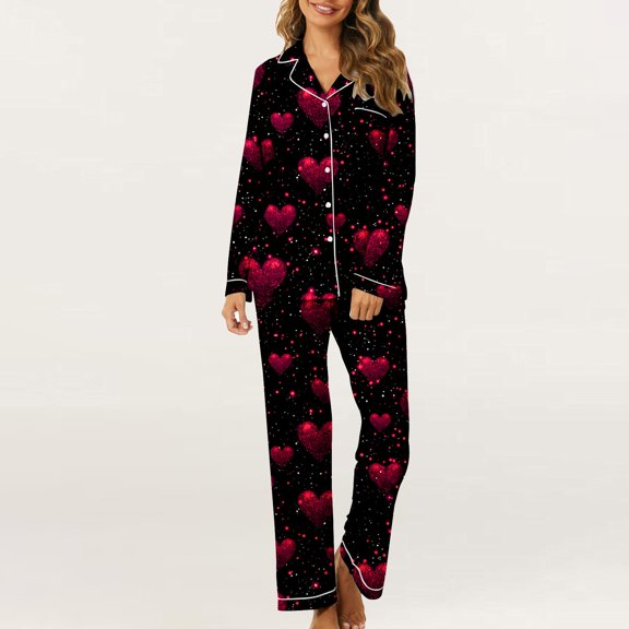 Aueoeo Graphic Printed 2 Piece Set For Womens Long Sleeve Laple Collar Loungewear Set Jogger Set Pjs Set Trendy Matching Set
