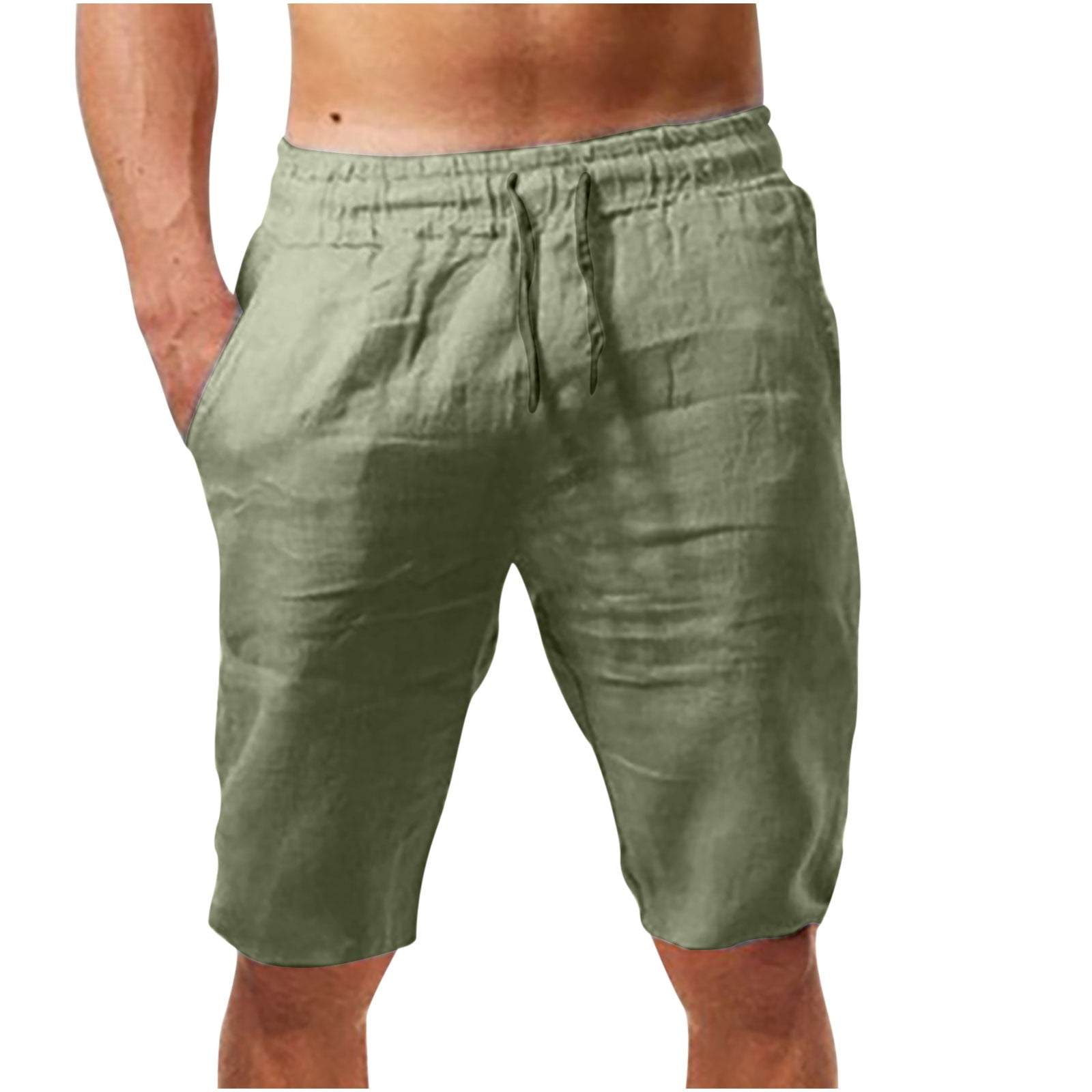 Men's Casual Shorts With Zipper Pockets - Cotton Sports Shorts, Army Green, Size S