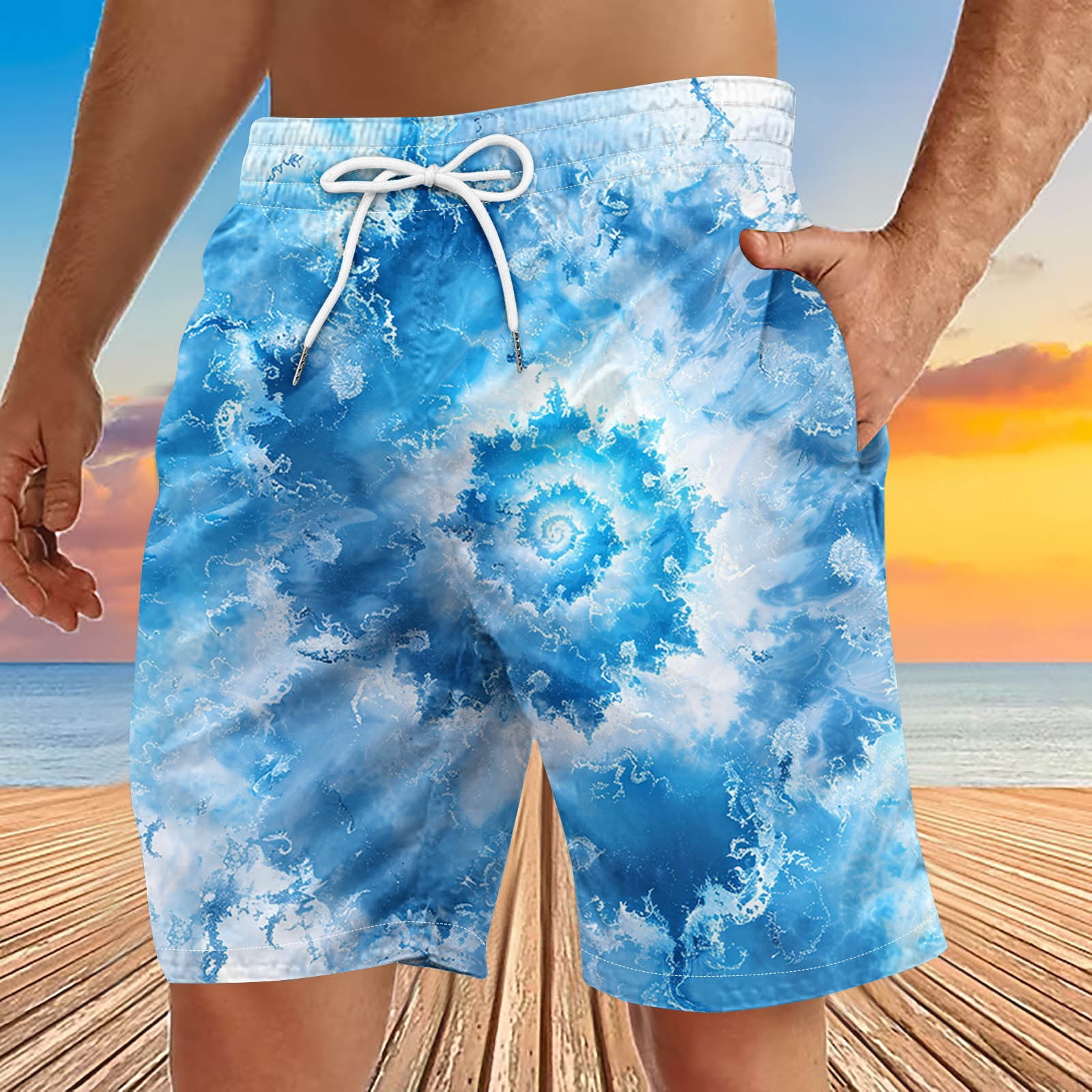 Aueoeo Hawaiian Beach Shorts For Men Color Printing Elastic Waist ...