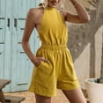 thumbnail image 1 of Aueoeo Hawaiian Outfits for Women, Women's Summer Casual Sleeveless Jumpsuits Solid Color Wide Leg Shorts Halter Jumpsuit Sexy Rompers with Pockets, 1 of 5