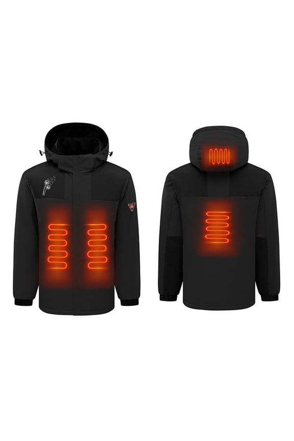 Heated Jacket Unisex Winter Outdoor Warm Lightweight Electric Heating 4 Areas Coat With Hooded(No Power Bank) Black XX-Large