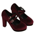 thumbnail image 1 of Aueoeo High Heel Shoes For Women Double Strap Buckle Platforms Shoes Elegant Flock Formal Dress Office Work Church Wedding Shoes, 1 of 6