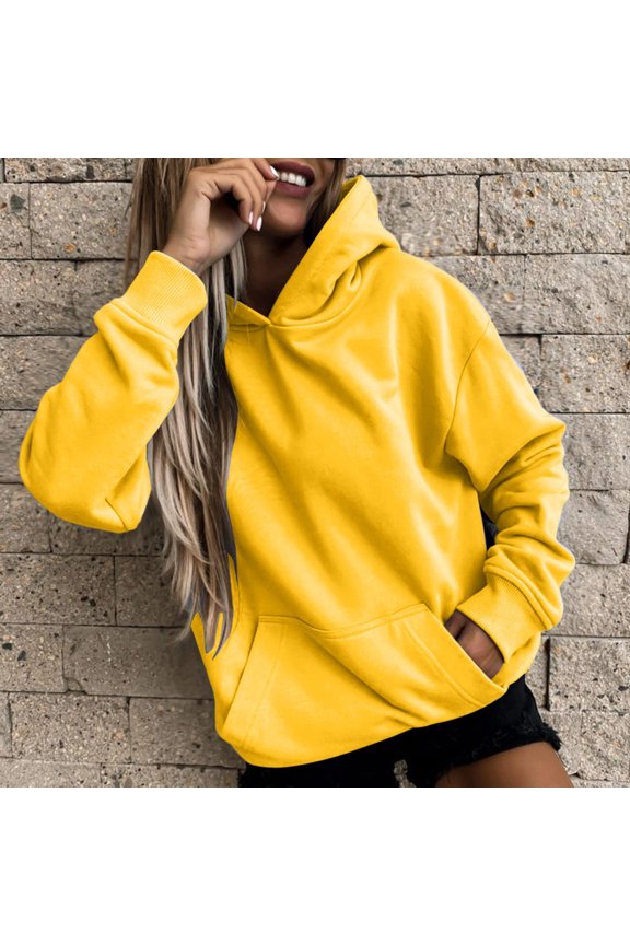 Hoodies for Women Comfortable Lightweight Long Sleeve Sweatshirt Loose Fitted Solid Color Tops with Pockets