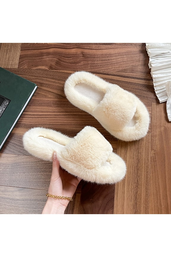 House Slippers Women, Womens Slides Fuzzy Slippers Open Toe Fluffy Slippers with Arch Support Women House Slippers Shoes