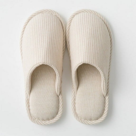 Aueoeo House Slippers for Women Linen Round Toe Stripe Comfy Soft Warm Slip On House Slippers Cute Slippers