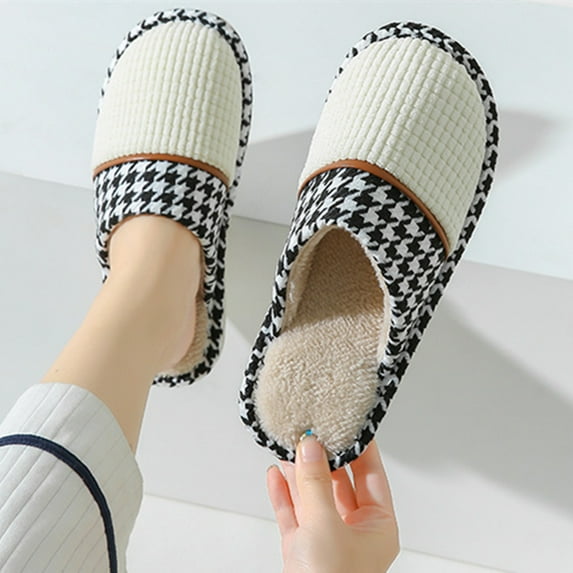 Aueoeo House Slippers with Arch Support, Fuzzy Slippers for Women Indoor Slip on House Slippers Comfort Plush Lining Bedroom Slide Slippers Shoes