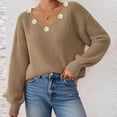 thumbnail image 1 of Aueoeo Knit Sweater, Comfortable Woman Casual Flower Ribbon Embroidery Irregular Embroidered V-Neck Sweater Tops Knitwear, 1 of 7