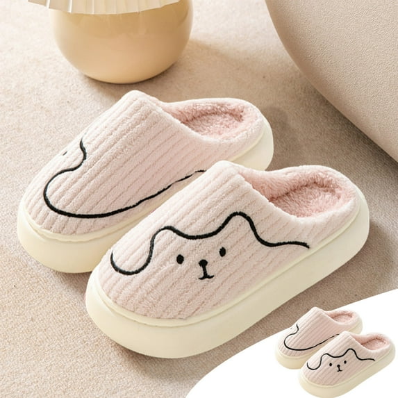 Aueoeo Ladies Slippers, Cute Slippers for Women Indoor Slip on Bedroom Shoes Home Warm Winter Fuzzy Slippers for Women Platform Slippers