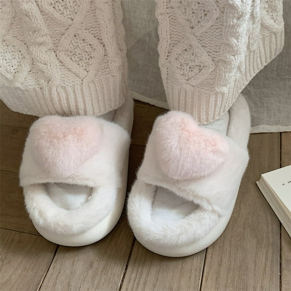 Aueoeo Ladies Slippers, Womens Cute Slippers Indoor Slip on Warm Winter Plush House Slippers Home Bedroom Platform Slippers Shoes