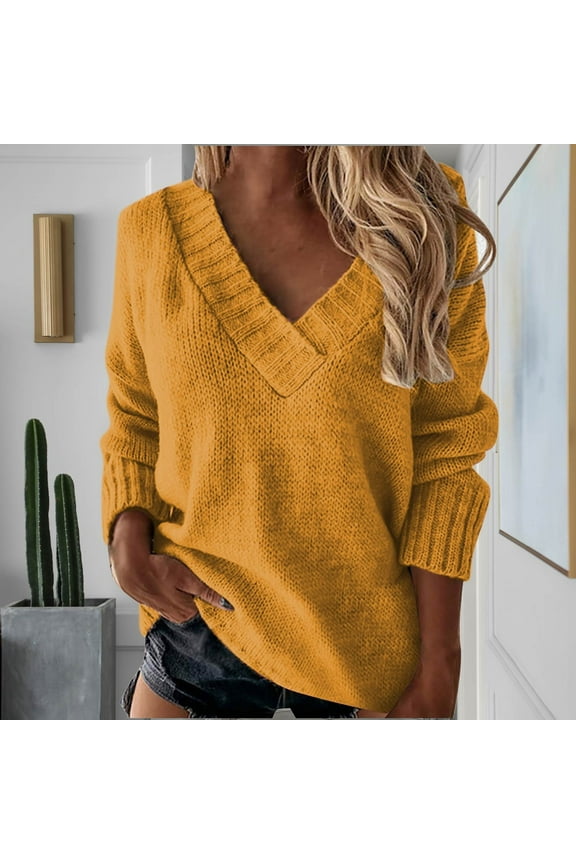 Ladies Sweaters, Womens Winter Oversized Sweaters V Neck Long Sleeve Pullover Sweater Cable Knit Sweaters Tops