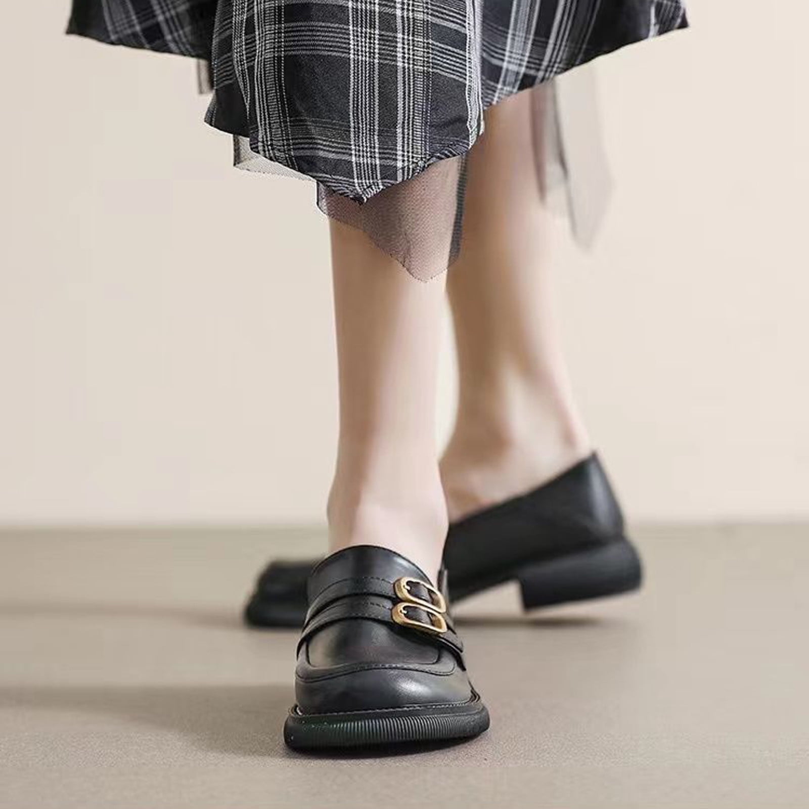 Aueoeo Leather Wedge Heel Loafers for Women Flats, Dressy Comfort