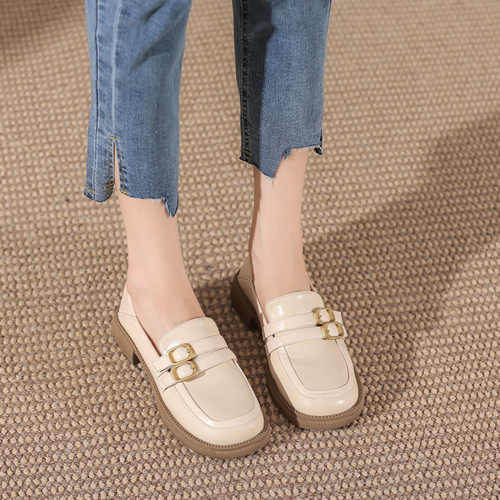 Aueoeo Leather Wedge Heel Loafers for Women Flats, Dressy Comfort