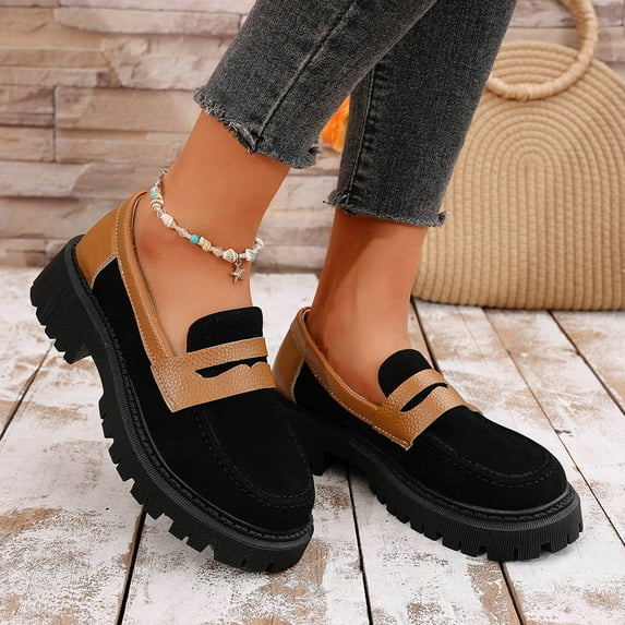 Aueoeo Loafers for Women Business Casual Shoes Comfortable Faux Leather Loafers Non Slip Work Platforms Chunky Shoes