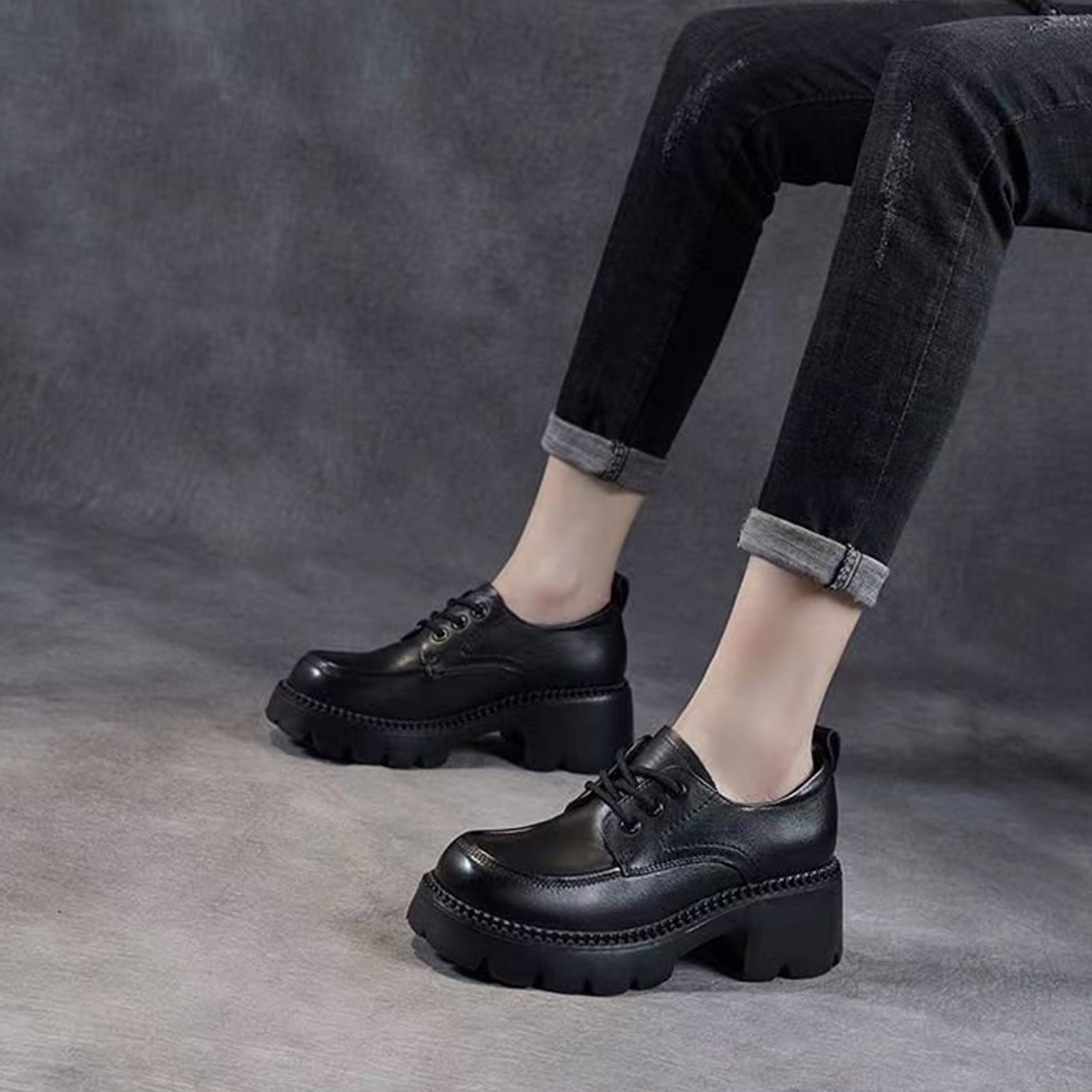 Aueoeo Loafers for Women Chunky Slip On Platform Loafers Round Toe