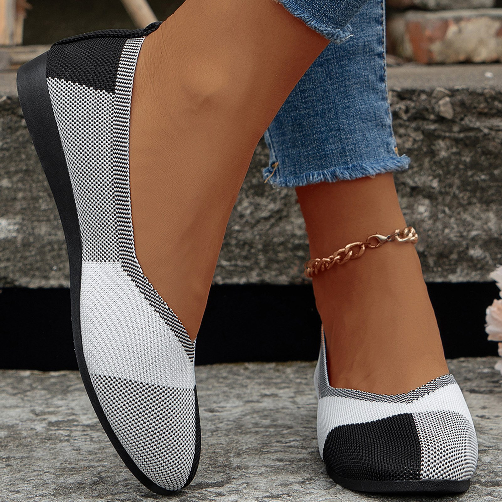 Aueoeo Loafers For Women Comfortable Slip On Dress Shoes Casual Knit 