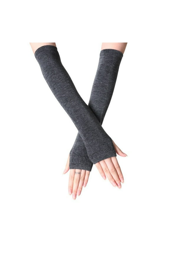 Long Fingerless Gloves , Women Winter Knit Long Thumb Hole Arm Sleeve Warmers Elbow Length Fingerless Gloves Dark Gray