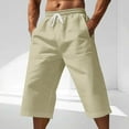 thumbnail image 1 of Aueoeo Long Shorts For Men Casual Summer Beach Shorts Solid Color Elastic Waist Drawstring Vacation Shorts with Pockets, 1 of 6
