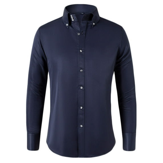 Aueoeo Long Sleeve Crew Shirt for Men,Mens Fashion Casual Solid Tops Turndown Collar Buttons Cardigan Shirts (Available in Big & Tall)