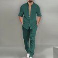 thumbnail image 1 of Aueoeo Man Solid Color 2 Piece Outfit Casual Fashion Lightweight Long Sleeves Shirt & Drawstring Waist Pants Beach Set, 1 of 6