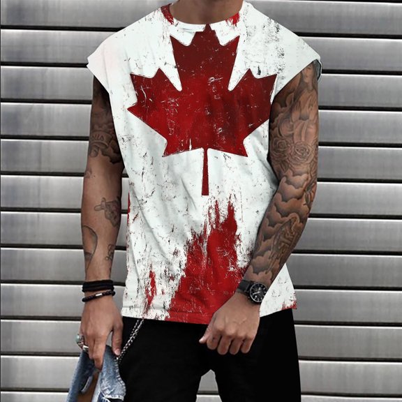 Aueoeo Maple Printed Tank Top For Men Sleeveless Crew Neck Beach Shirts Summer Loose Tank Top Workout Gym Shirts Tops