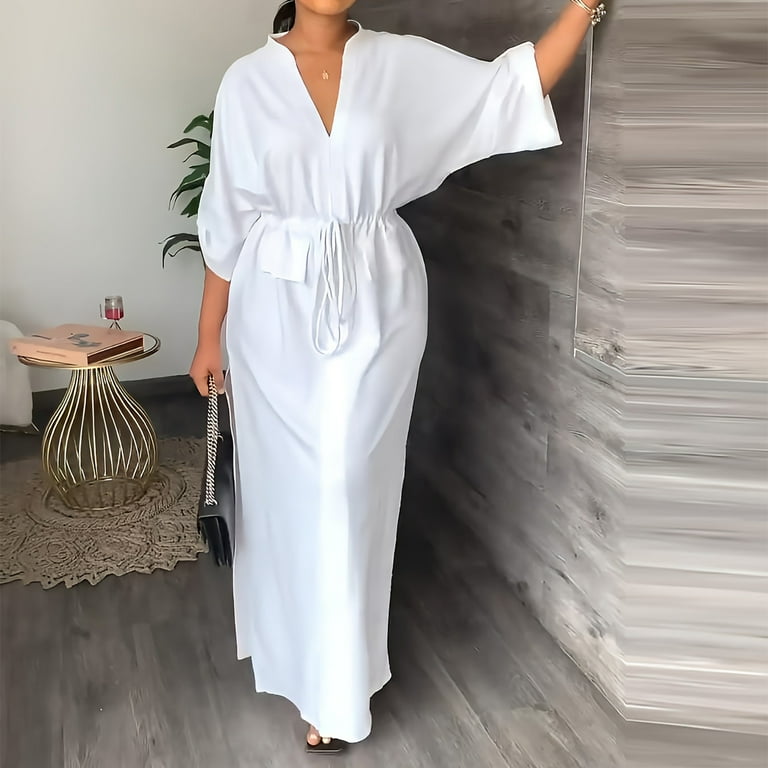 Casual Solid Slit O Neck Long Dress Dresses Casual Solid Slit O Neck Long Dress Dresses