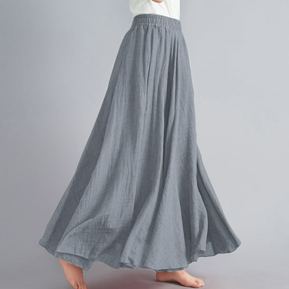 Aueoeo Maxi Skirts for Women Elastic High Waisted Ankle Length Skirt Womens Summer Flax Trendy Skirts Blue Free Size