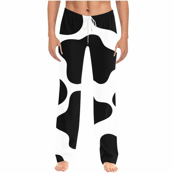 Aueoeo Men And Women Pajama Pants Cow Print Sleep Pants Drawstring Straight Leg Homewear Pants For Unisex