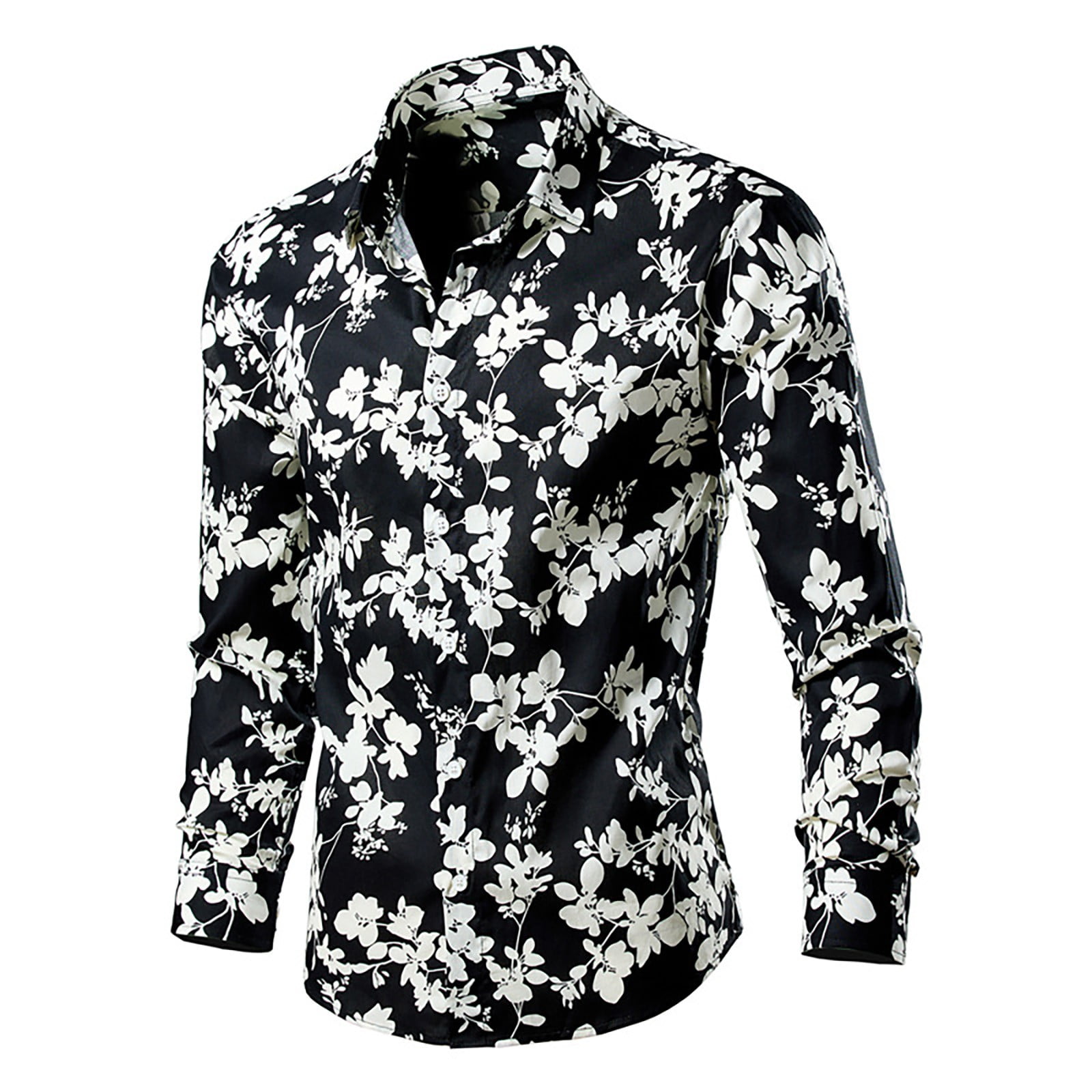 Aueoeo Men Floral Dress Shirts Long Sleeve Casual Button -Down Flower ...