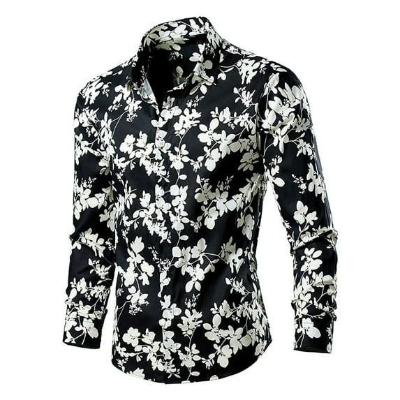 Aueoeo Men Floral Dress Shirts Long Sleeve Casual Button -Down Flower Printed Cotton Shirts (Available In Big Size) Multicolor 3X-L