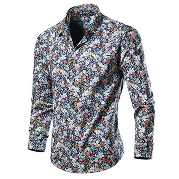 Aueoeo Men Floral Dress Shirts Long Sleeve Casual Button -Down Flower Printed Cotton Shirts (Available In Big Size) Multicolor 4X-L