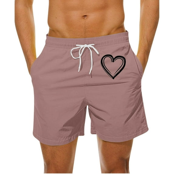 Aueoeo Men Hawaiian Beach Shorts Heart Love Printed Plus Size Shorts Drawstring Casual Quick Dry Shorts Lightweight Soft Shorts With Pocket 3X-L